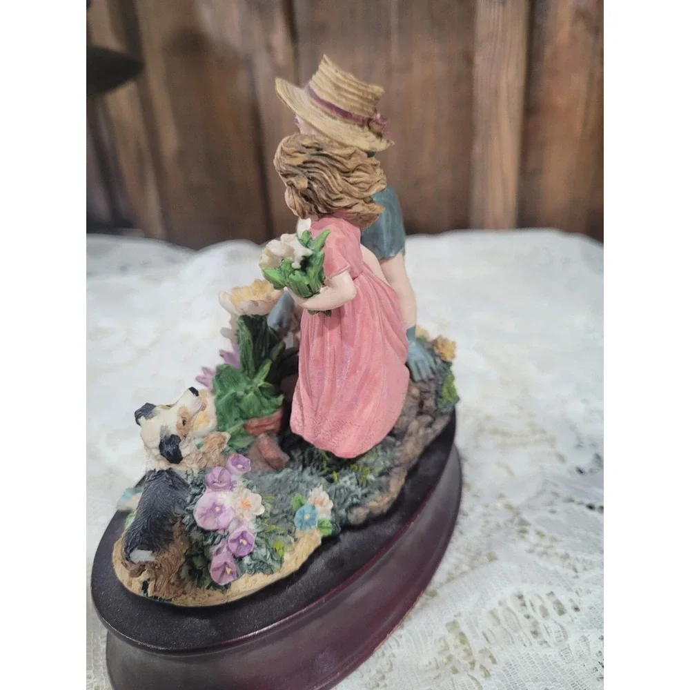 Victorian Women and Child In Flower Garden Music Box